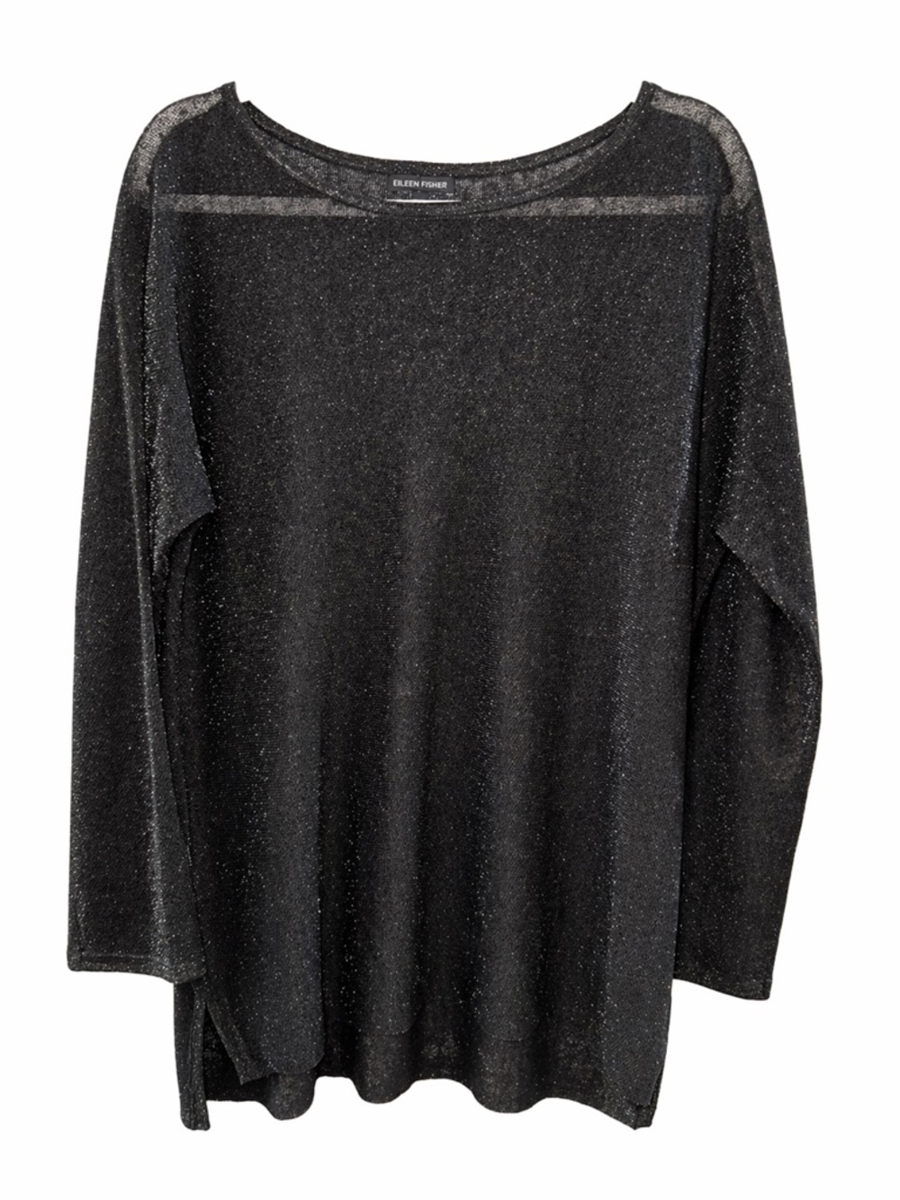 Eileen Fisher Black Metallic Long Sleeve Lightweight Top-Elegant-Size M